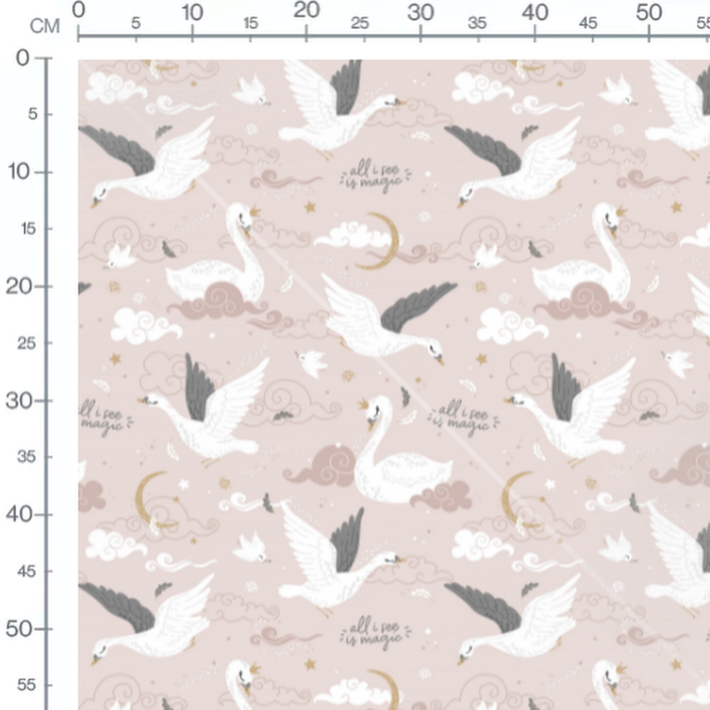Tissu - Cygnes et nuages magiques