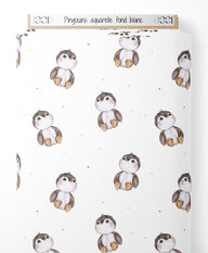 Tissu - Pingouins aquarelle fond blanc