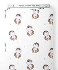 Tissu - Pingouins aquarelle fond blanc