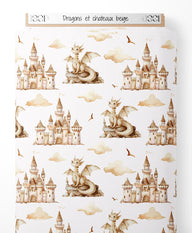 Tissu - Dragons et châteaux beige