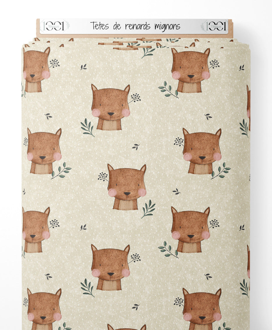 Tissu - Têtes de renards mignons