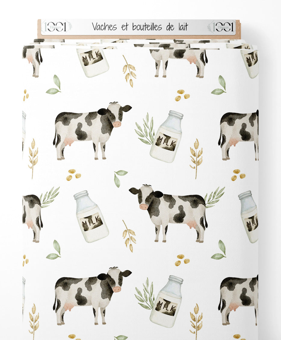 Tissu - Vaches et bouteilles de lait