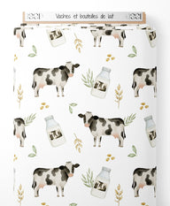 Tissu - Vaches et bouteilles de lait