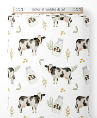 Tissu - Vaches et bouteilles de lait