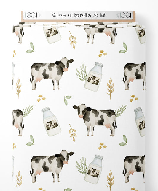 Tissu - Vaches et bouteilles de lait