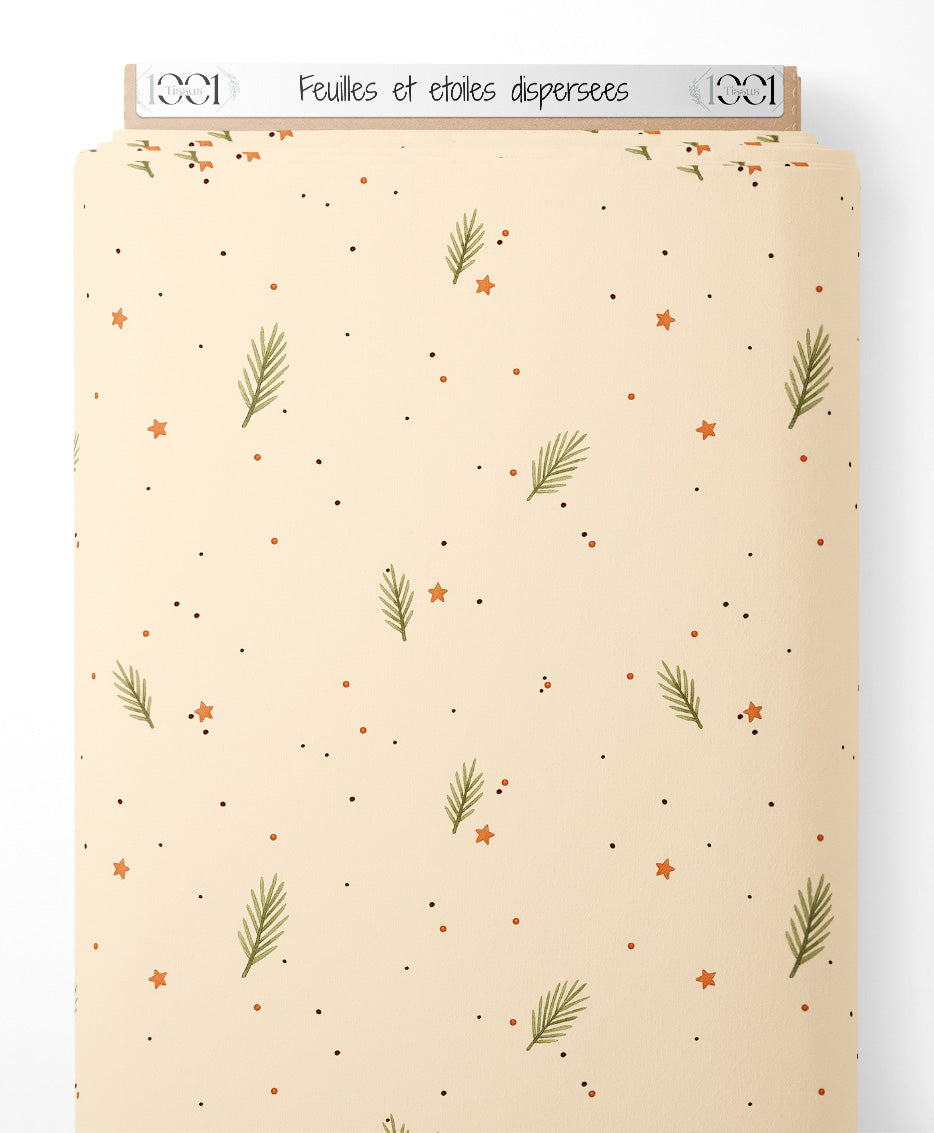 Tissu - Feuilles et étoiles dispersées