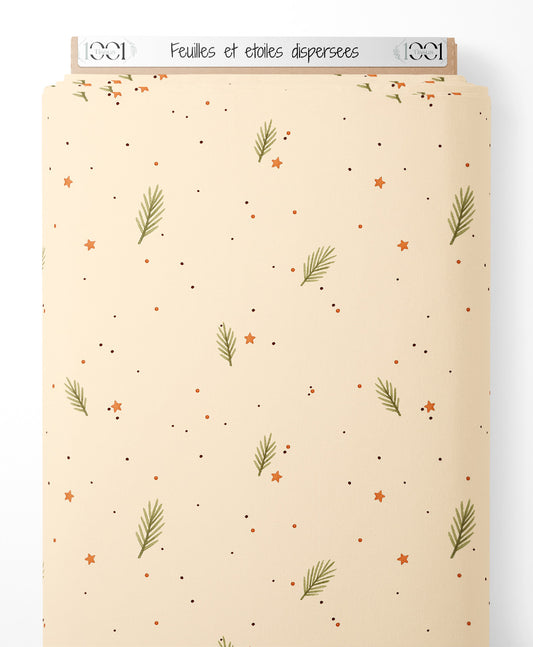Tissu - Feuilles et étoiles dispersées