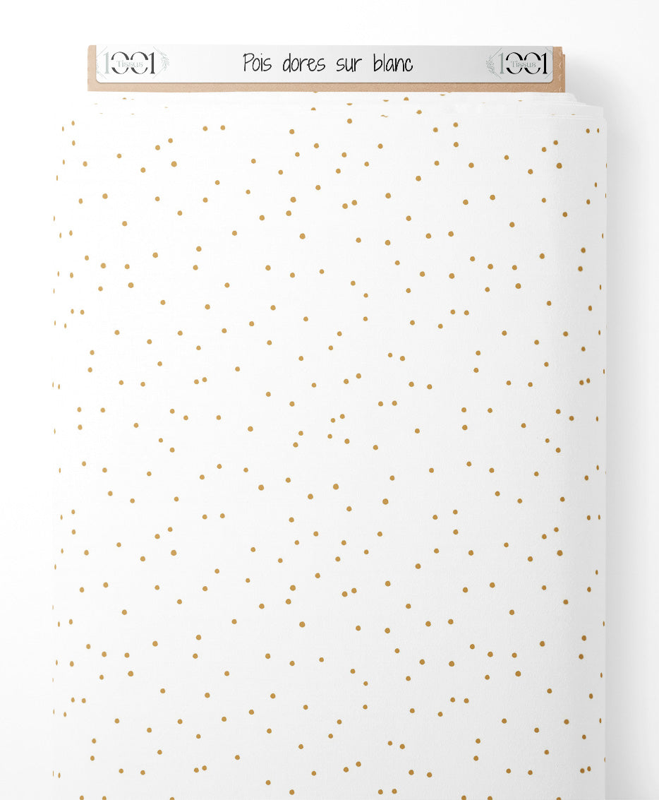 Tissu - Pois dorés sur blanc