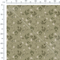 Tissu - Fleurs blanches sur feuillage vert