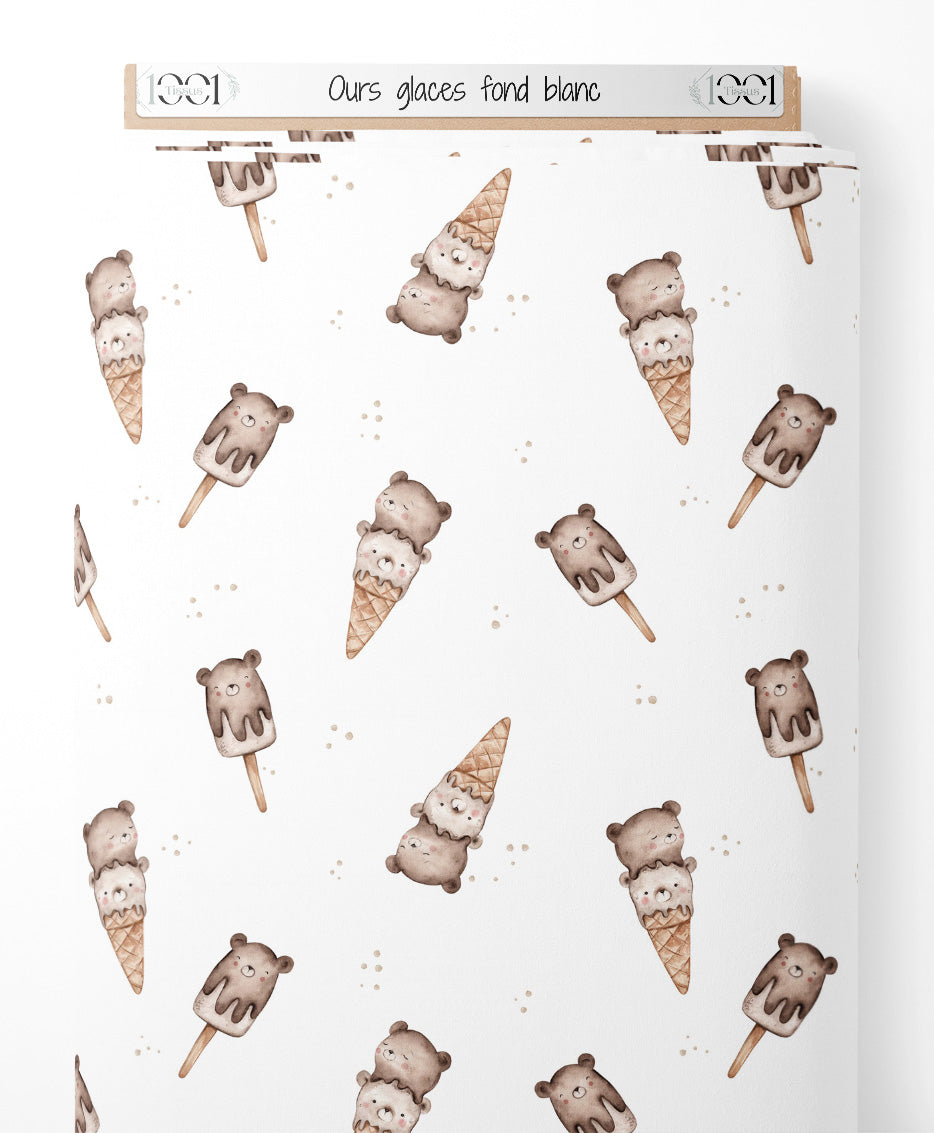 Tissu - Ours glacés sur fond blanc