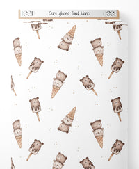 Tissu - Ours glacés sur fond blanc
