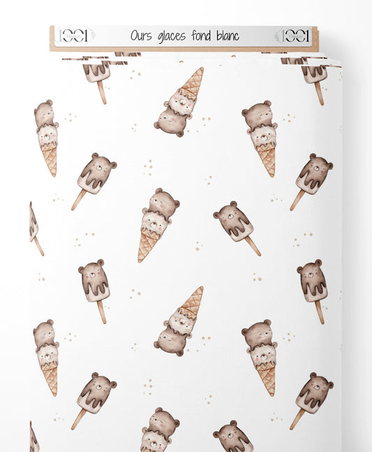 Tissu - Ours glacés sur fond blanc