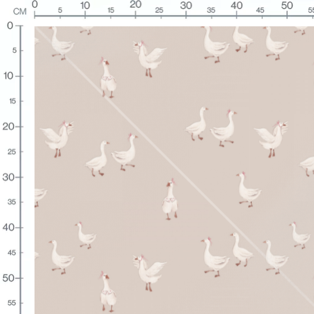 Tissu - Oies blanches et nœuds roses