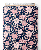 Tissu - Fleurs roses sur bleu marine