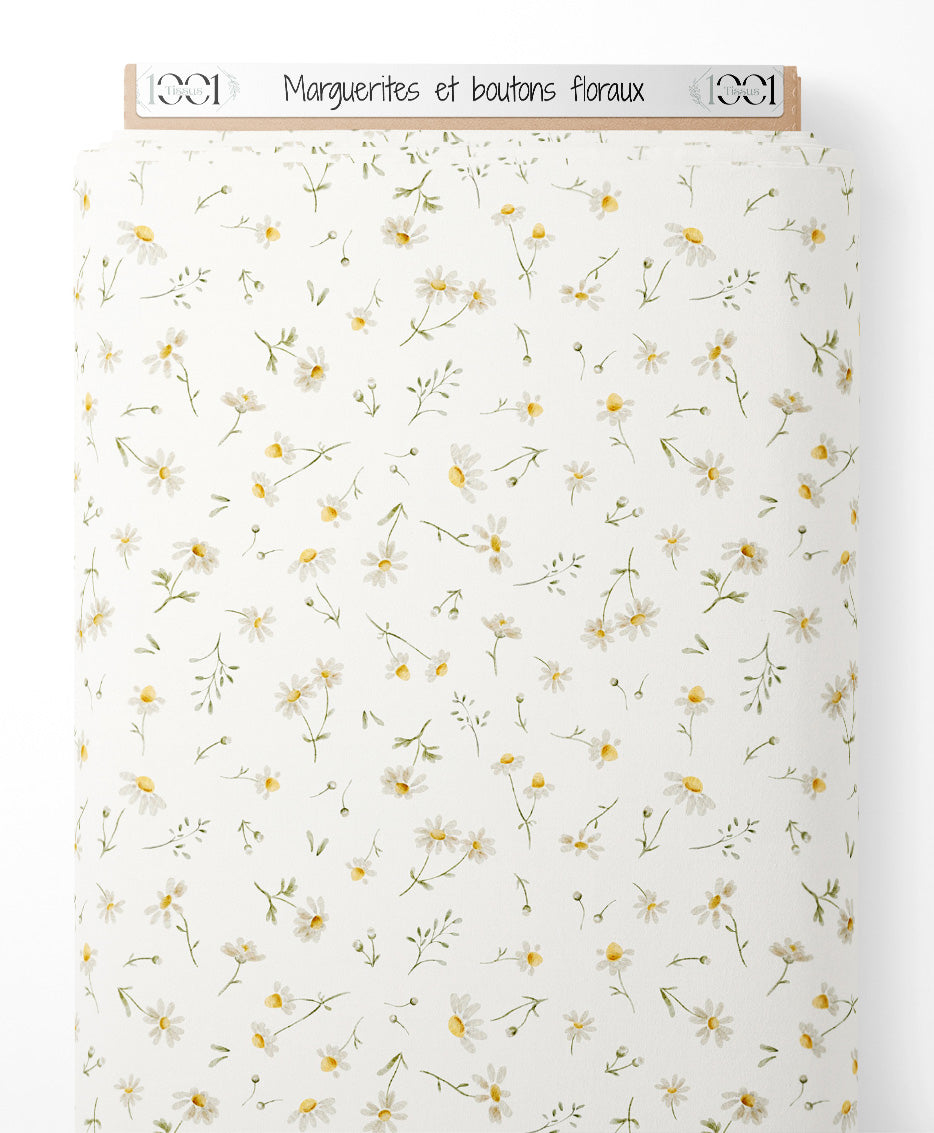 Tissu - Marguerites et boutons floraux
