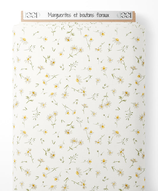 Tissu - Marguerites et boutons floraux