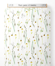 Tissu - Fleurs jaunes et blanches