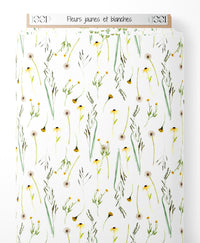 Tissu - Fleurs jaunes et blanches