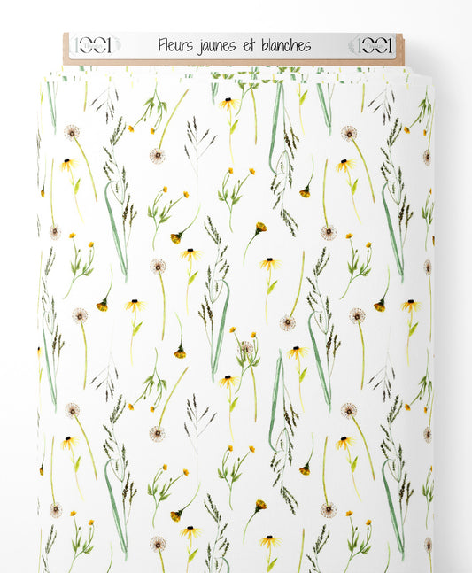 Tissu - Fleurs jaunes et blanches
