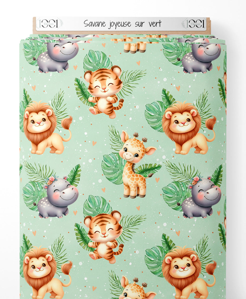 Tissu - Savane joyeuse sur vert