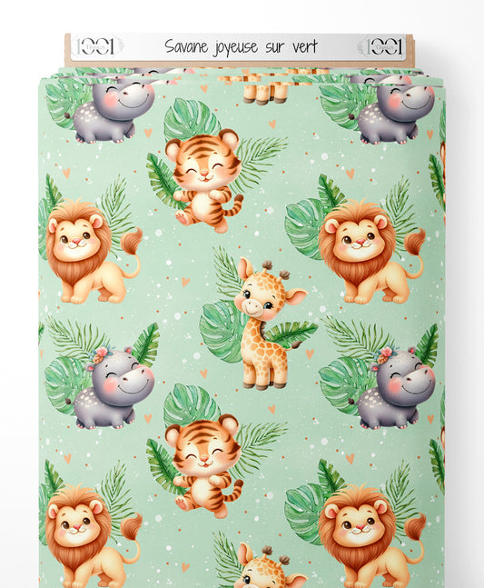 Tissu - Savane joyeuse sur vert