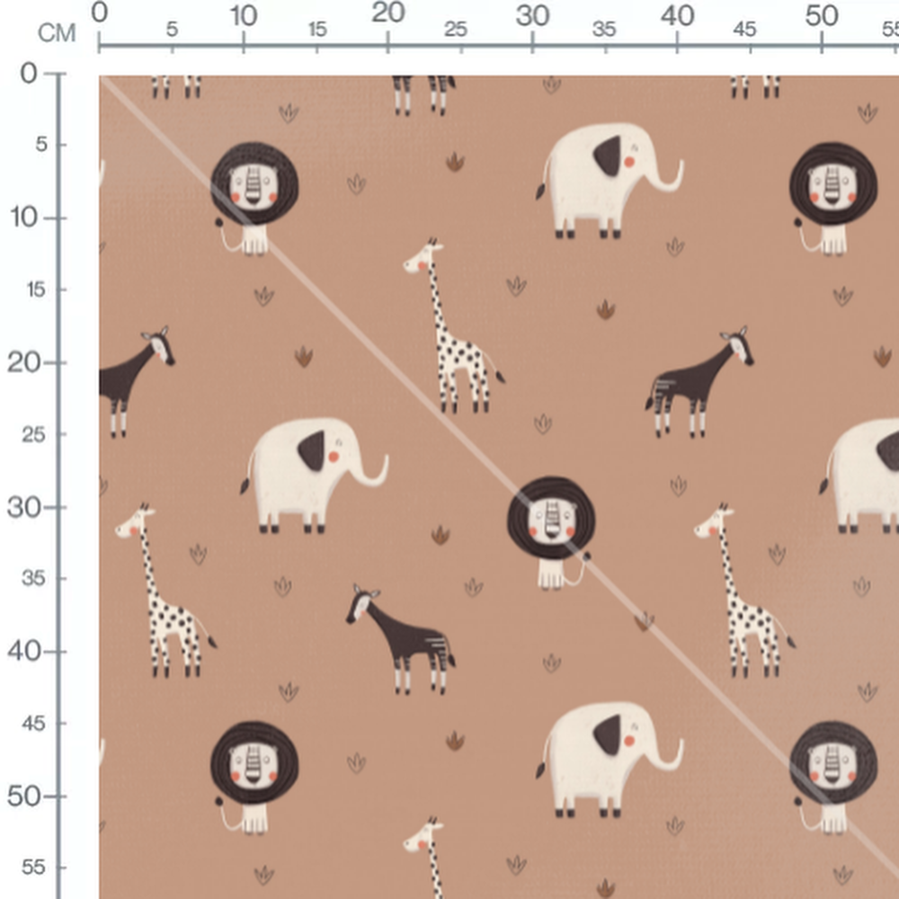 Tissu - Animaux sur fond brun