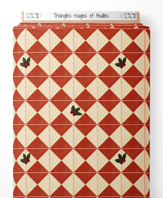 Tissu - Triangles rouges et feuilles