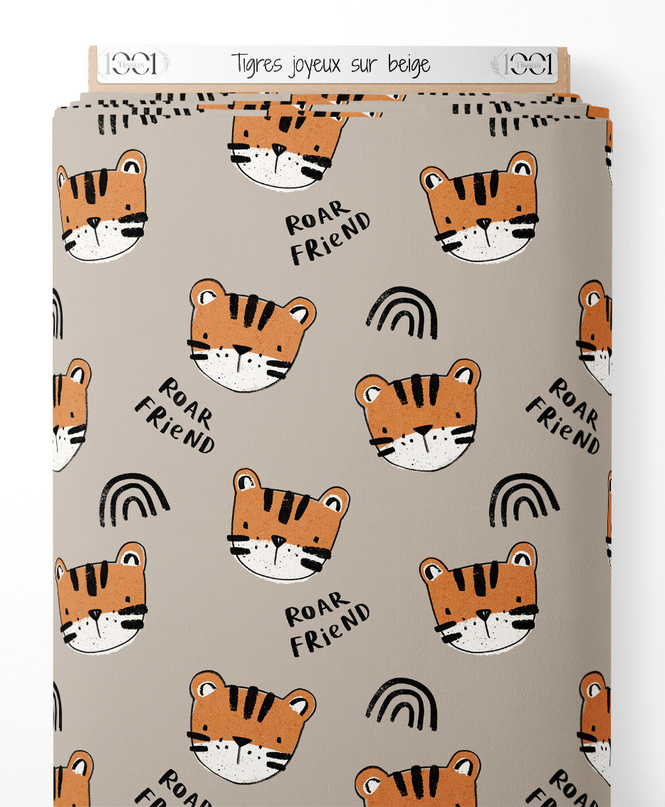Tissu - Tigres joyeux sur beige