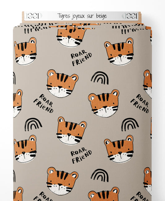 Tissu - Tigres joyeux sur beige