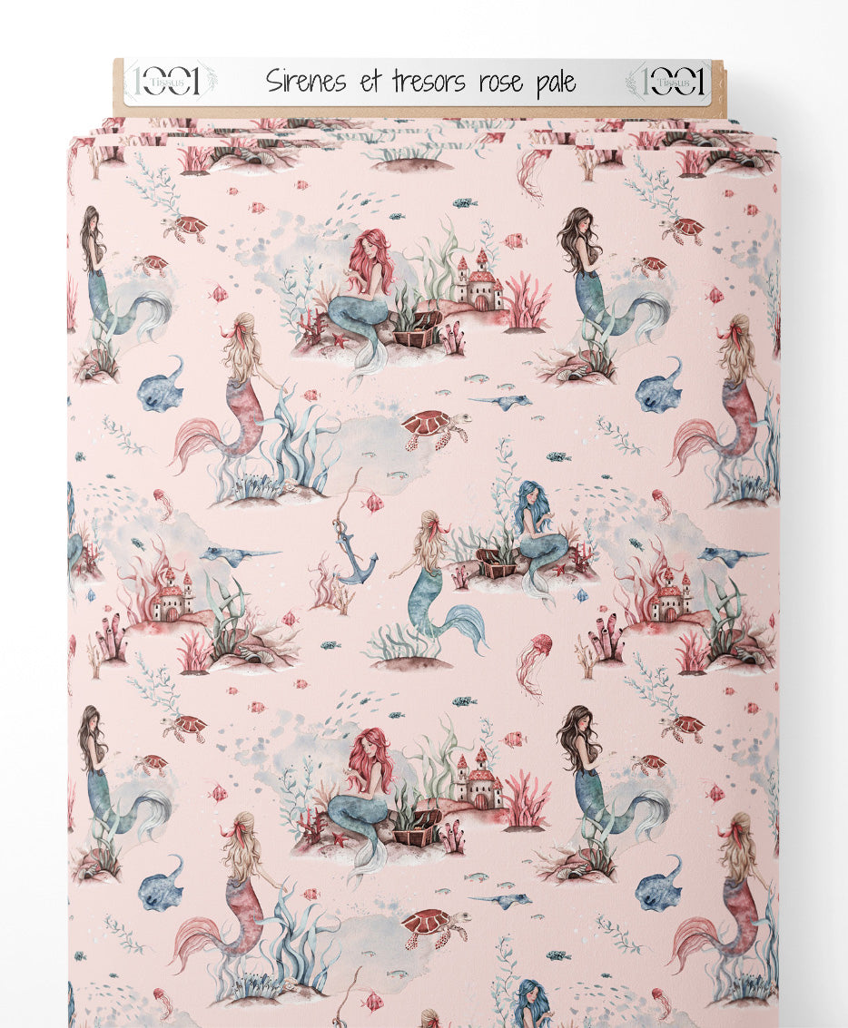 Tissu - Sirènes et trésors rose pâle
