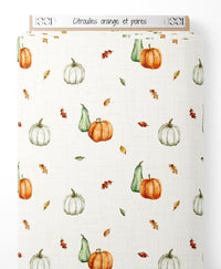 Tissu - Citrouilles orange et poires