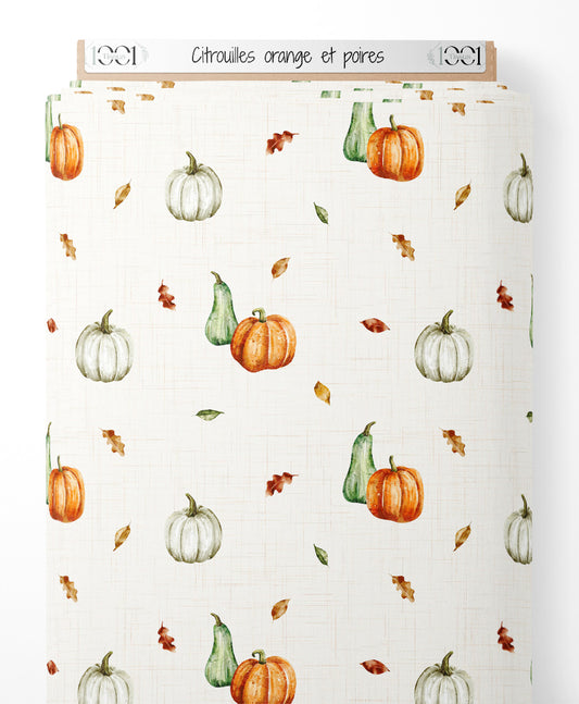 Tissu - Citrouilles orange et poires