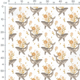 Tissu - Baleines et fleurs sur blanc