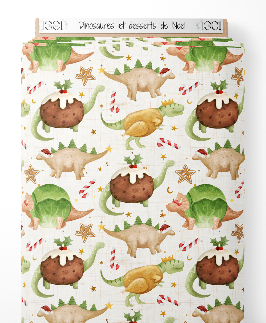 Tissu - Dinosaures et desserts de Noël