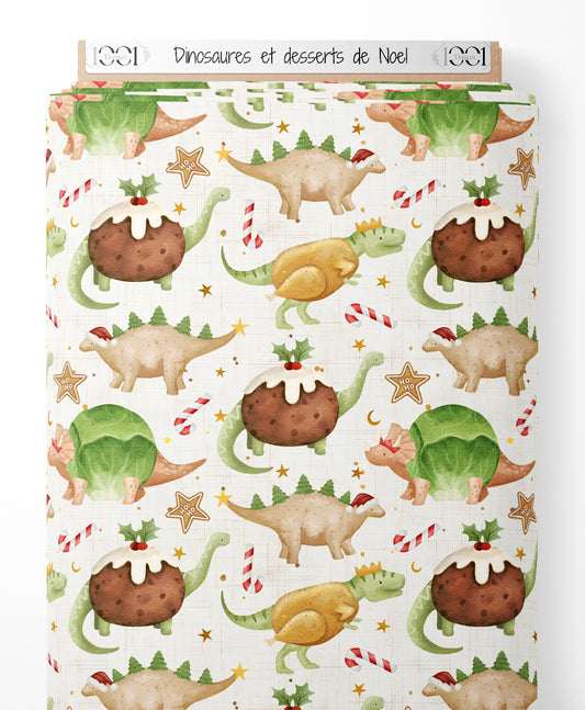 Tissu - Dinosaures et desserts de Noël