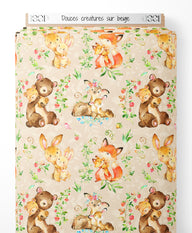 Tissu - Douces créatures sur beige
