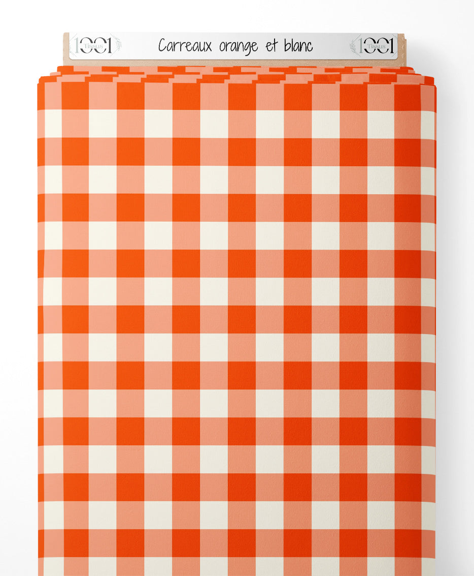 Tissu - Carreaux orange et blanc