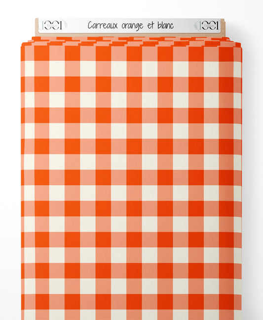 Tissu - Carreaux orange et blanc