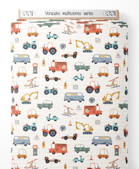 Tissu - Véhicules multicolores variés