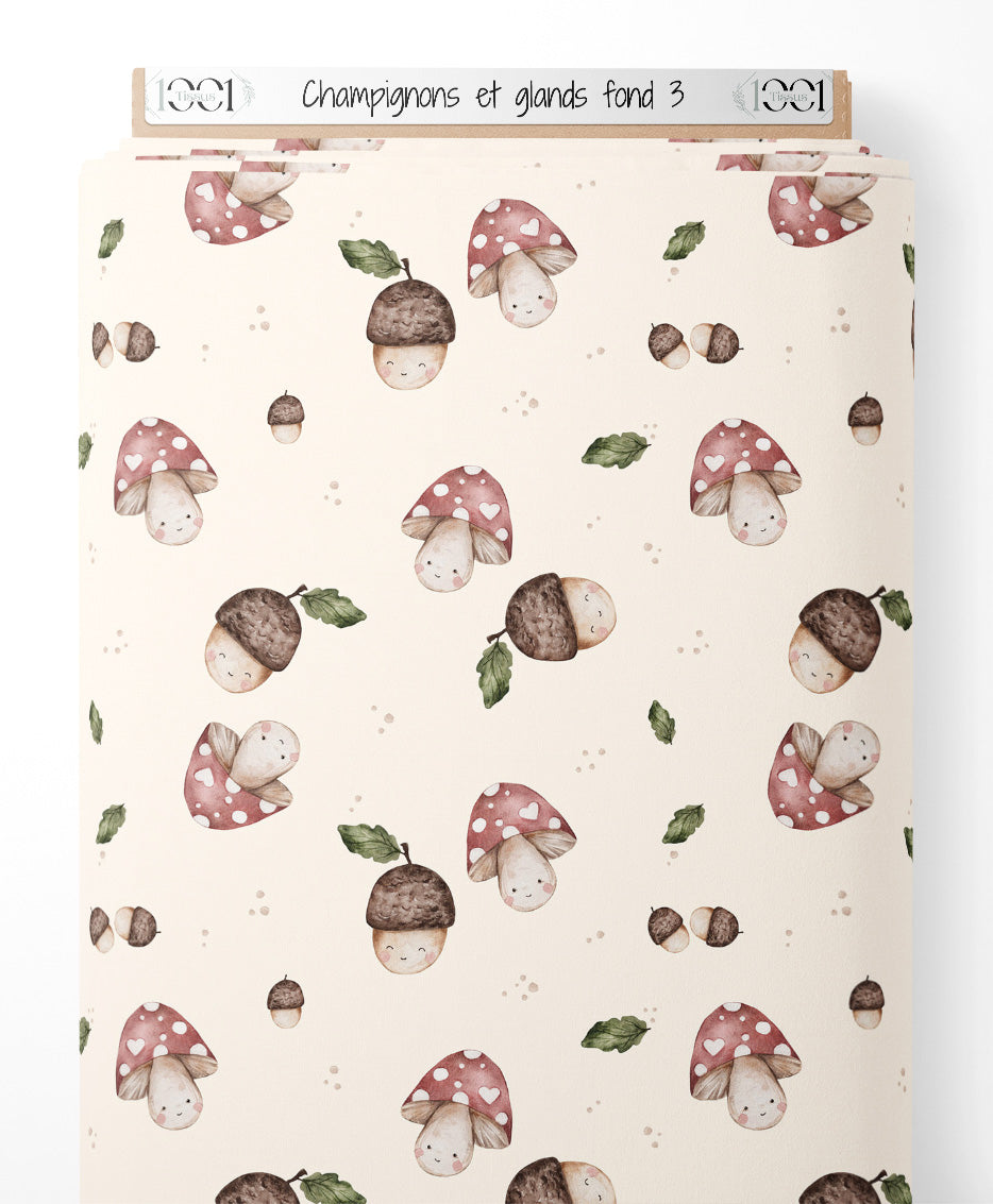 Tissu - Champignons et glands sur fond 3