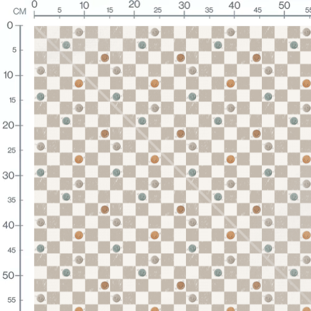 Tissu - Visages souriants sur damier