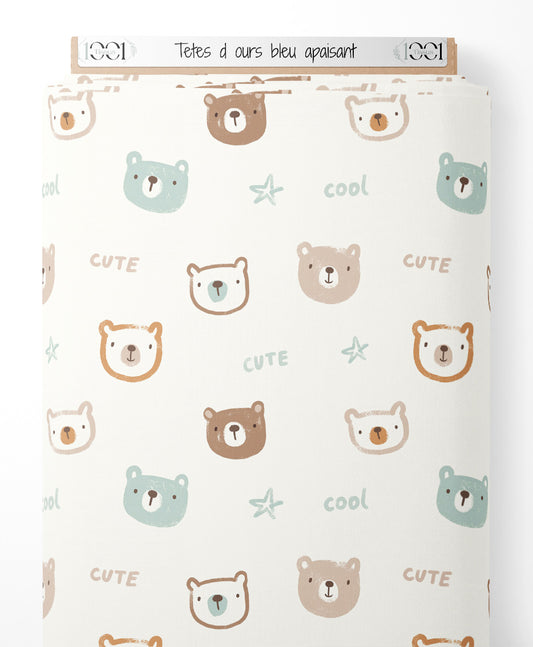 Tissu - Têtes d'ours bleu apaisant