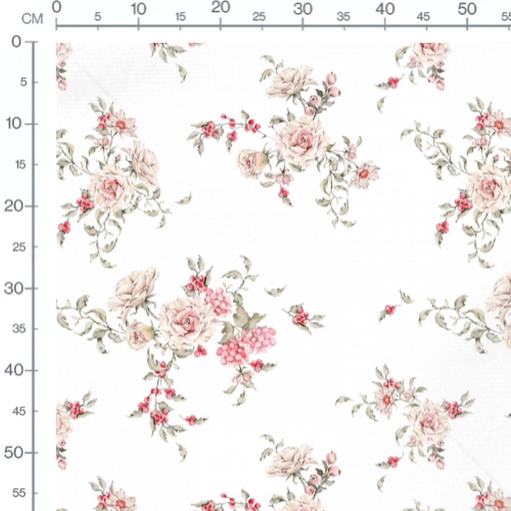 Tissu - Roses roses et baies rouges