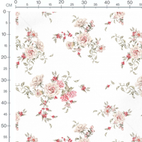 Tissu - Roses roses et baies rouges