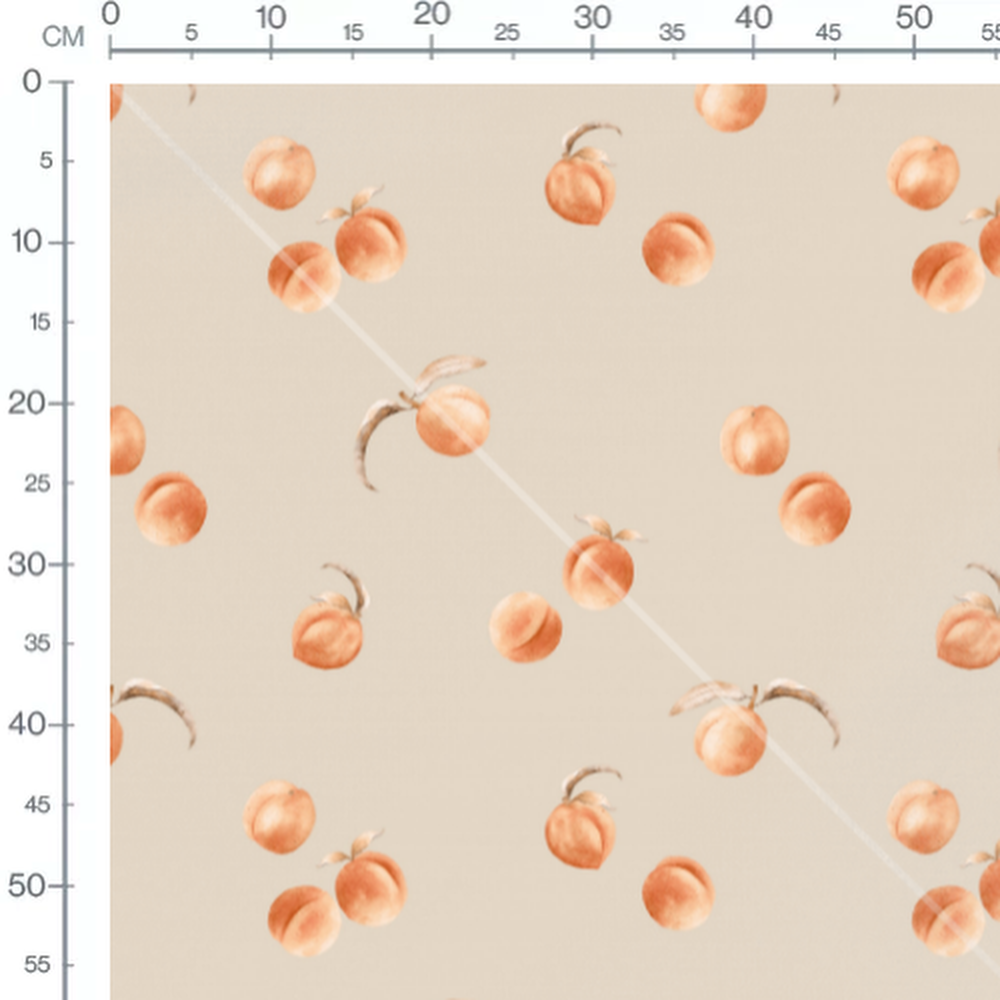 Tissu - Pêches et feuilles vertes