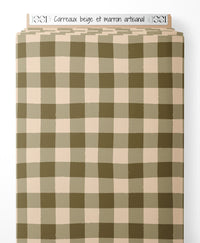 Tissu - Carreaux beige et marron artisanal