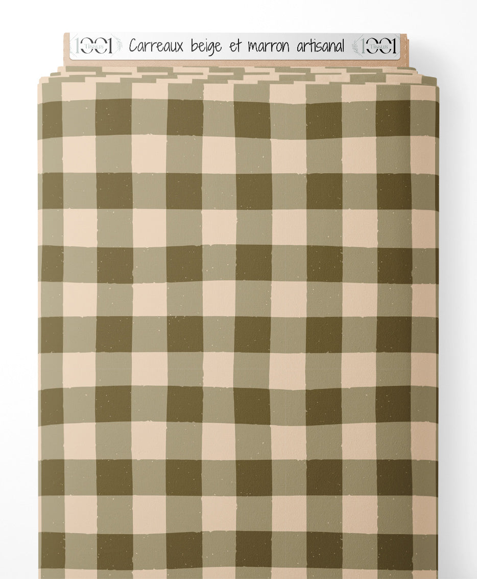 Tissu - Carreaux beige et marron artisanal