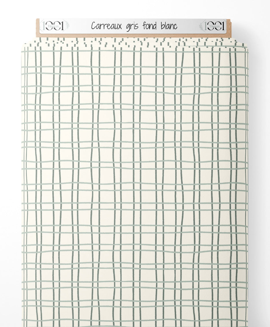 Tissu - Carreaux gris sur fond blanc