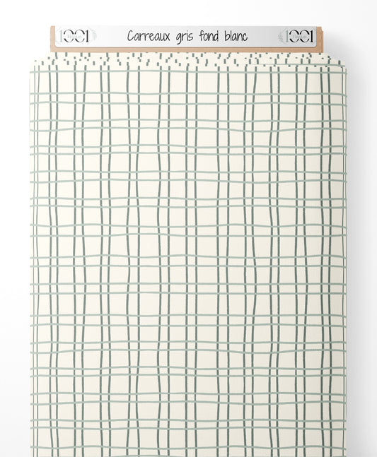 Tissu - Carreaux gris sur fond blanc