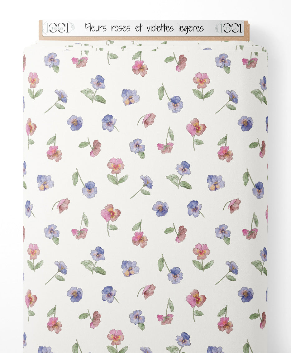 Tissu - Fleurs roses et violettes légères
